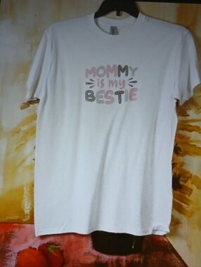 Gildan White Kids' Tee with Pink and Gray Glitter Graphic